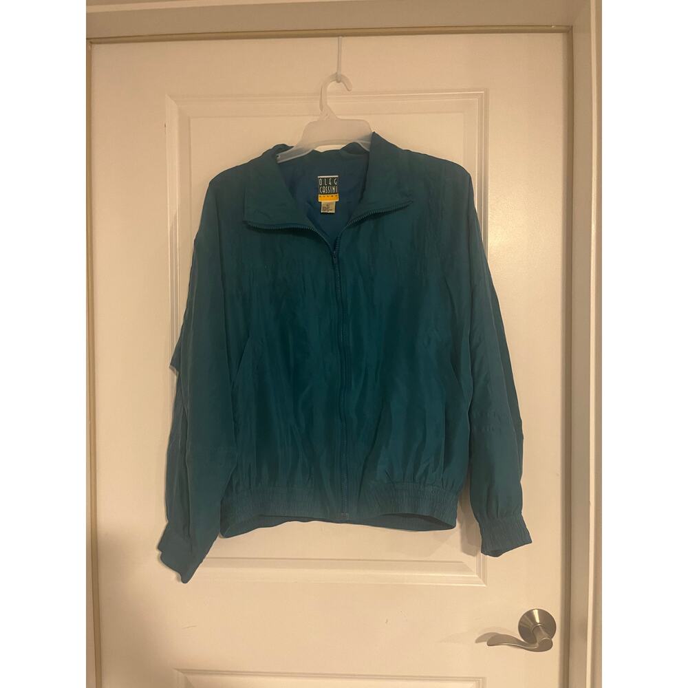 Oleg Cassini Vintage 80s 90s 100% Silk Zip Jacket Large Windbreaker